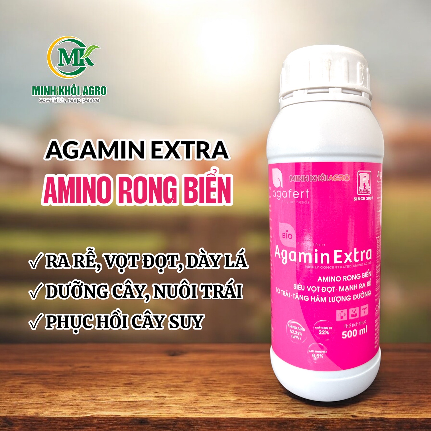 Phân bón hữu cơ Agamin Extra | Amino Acid & Rong biển siêu đậm đặc